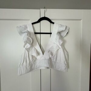 Abercrombie and Fitch white ruffle crop top